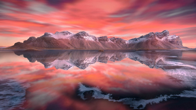 Mountain range pink sky reflection free wallpaper for desktop - medium preview image
