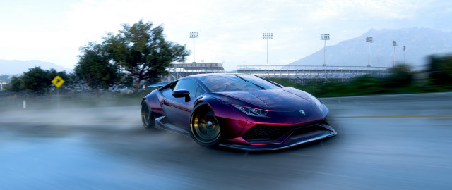 Red sports car street field free wallpaper for desktop - medium preview image