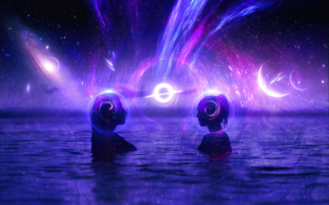 Psychedelic water purple sky stars free wallpaper for desktop - medium preview image