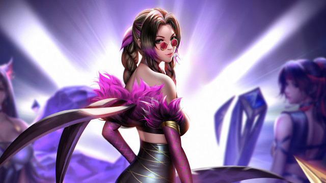 Purple feathered woman purple dress free wallpaper for desktop - medium preview image