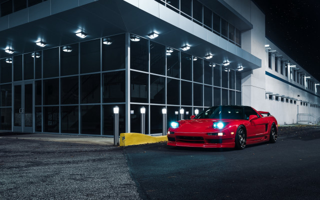 Red sports car night building #2 free wallpaper for desktop - medium preview image