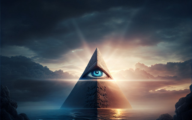 Pyramid eye sunset clouds water free wallpaper for desktop - medium preview image