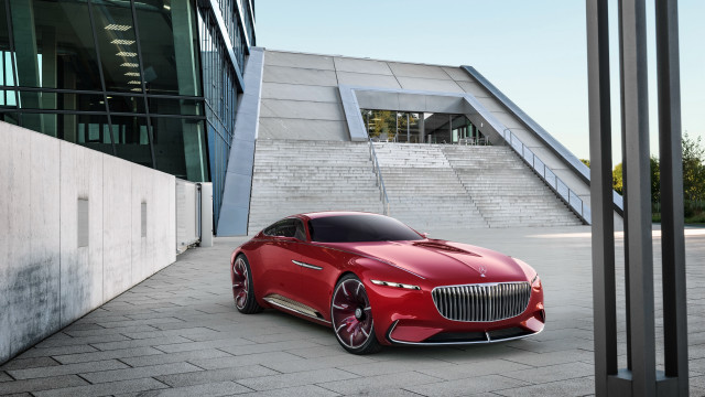 Red car stairs building panfuturism free wallpaper for desktop - medium preview image