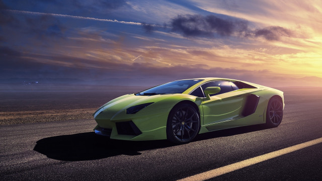 Green sports car sunset cloudy #2 free wallpaper for desktop - medium preview image
