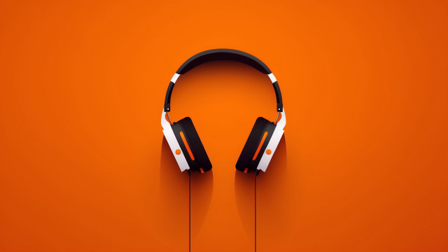Headphones orange shadow minimalist vector free wallpaper for desktop - medium preview image