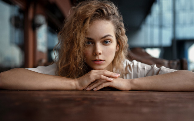 Woman long hair portrait blue free wallpaper for desktop - medium preview image