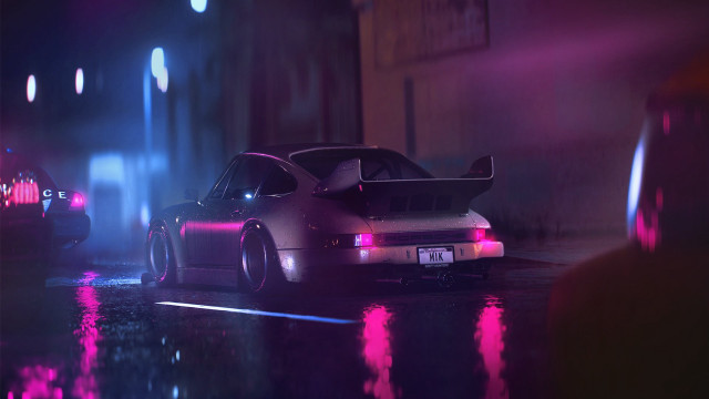 Wet street night car neon free wallpaper for desktop - medium preview image