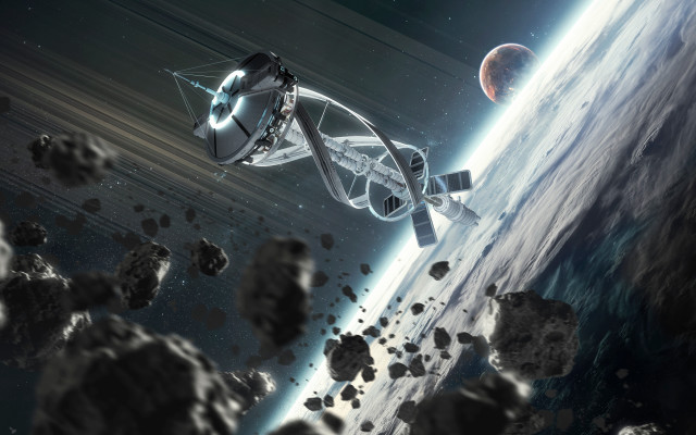 Space station rocky planet moon free wallpaper for desktop - medium preview image