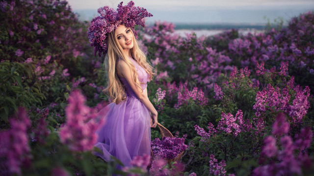 Purple dress flower field magic free wallpaper for desktop - medium preview image