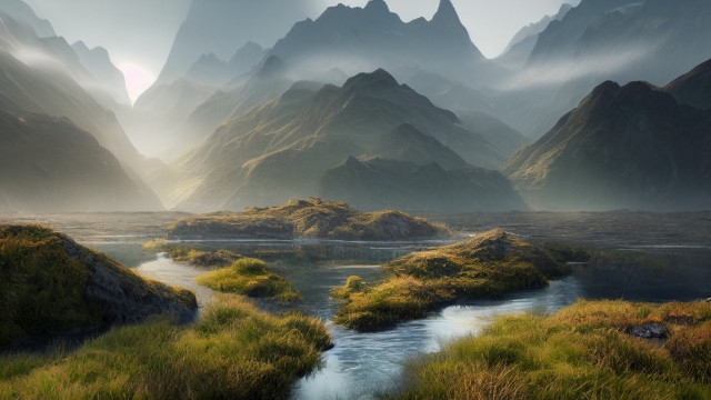 Mountain range river forest sunset free wallpaper for desktop - medium preview image