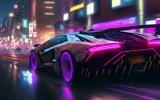 Futuristic car city night neon #3 free wallpaper for desktop - medium preview image