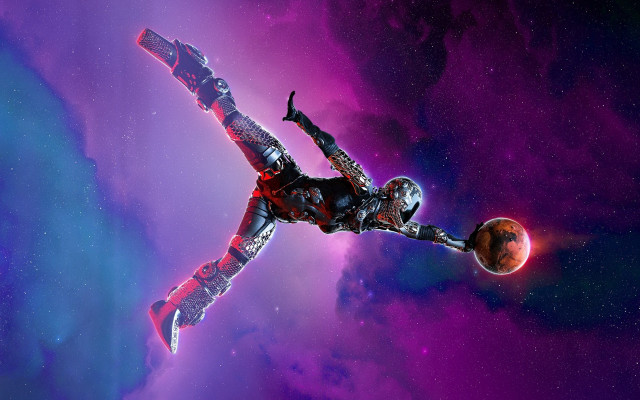 Astronaut red ball purple blue free wallpaper for desktop - medium preview image
