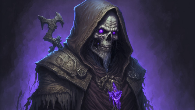 Demonic skeleton purple eyes hood free wallpaper for desktop - medium preview image