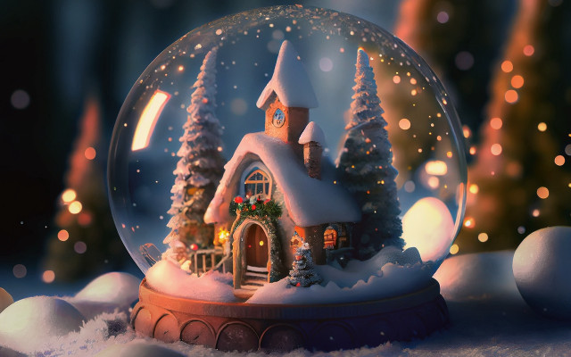 Snow globe christmas lights city free wallpaper for desktop - medium preview image