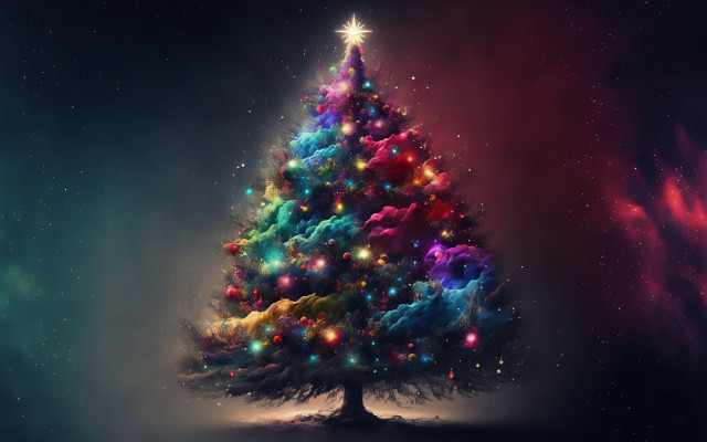 Colorful christmas tree starry sky free wallpaper for desktop - medium preview image