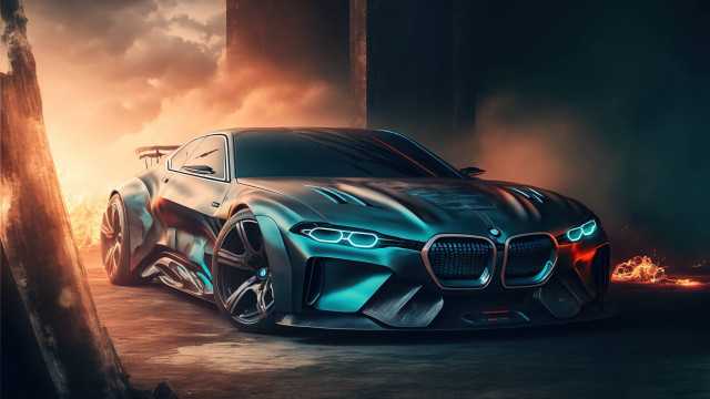 Blue car smoke flames dark free wallpaper for desktop - medium preview image