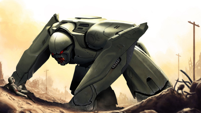 Futuristic robot desert mecha red free wallpaper for desktop - medium preview image