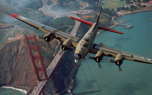 Airplane bridge water land night free wallpaper for desktop - medium preview image