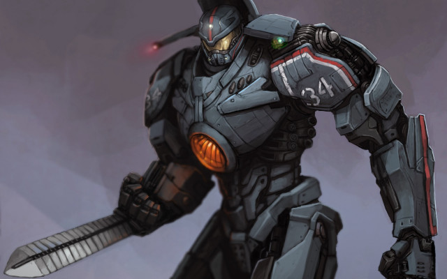 Robot sword helmet mecha glowing free wallpaper for desktop - medium preview image