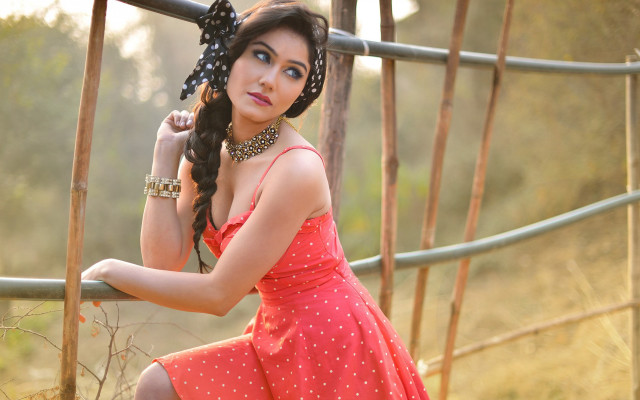 Red dress fence bow polkadot free wallpaper for desktop - medium preview image