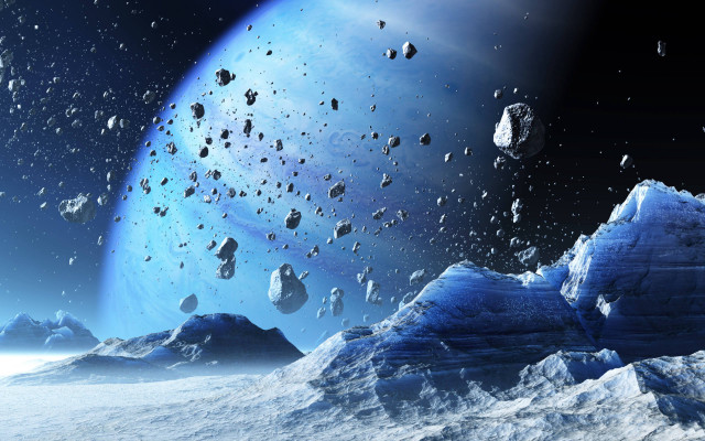 Space rocks snow blue planet free wallpaper for desktop - medium preview image
