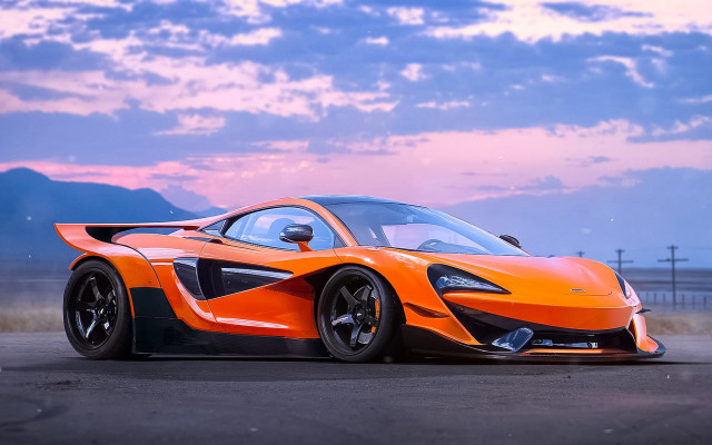 Orange sports car dusk cloudy free wallpaper for desktop - medium preview image