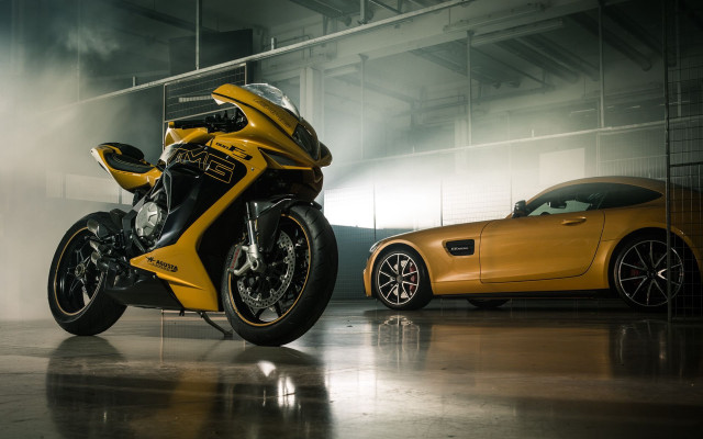 Yellow motorcycle car garage smoke free wallpaper for desktop - medium preview image