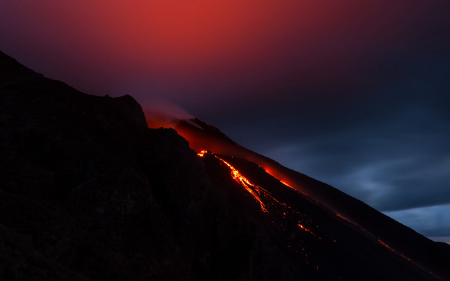 Mountain lava red sky matte free wallpaper for desktop - medium preview image