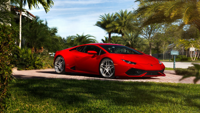 Red sports car brick road #6 free wallpaper for desktop - medium preview image