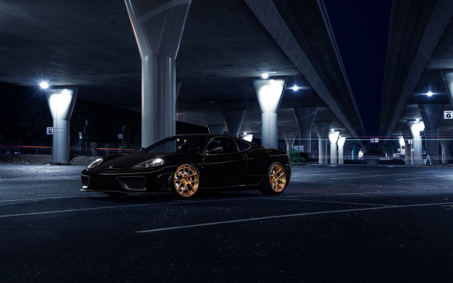 Black sports car night parking free wallpaper for desktop - medium preview image