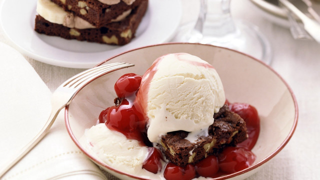 Ice cream brownies cherries table free wallpaper for desktop - medium preview image