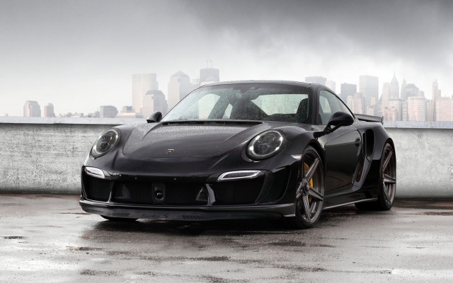 Black porsche city rain matte free wallpaper for desktop - medium preview image