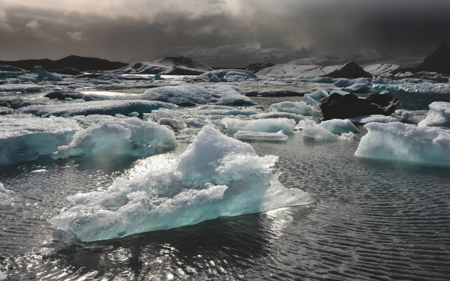 Icebergs cloudy day matte painting free wallpaper for desktop - medium preview image