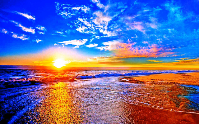 Sunset beach waves blue sky free wallpaper for desktop - medium preview image