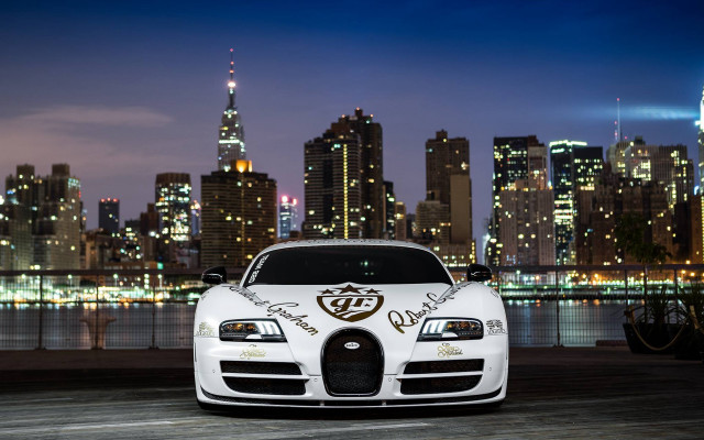 White bugatti cityscape night lights free wallpaper for desktop - medium preview image