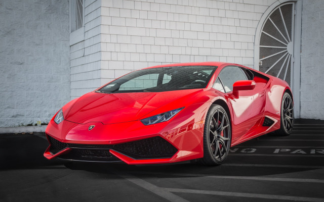 Red sports car white building free wallpaper for desktop - medium preview image