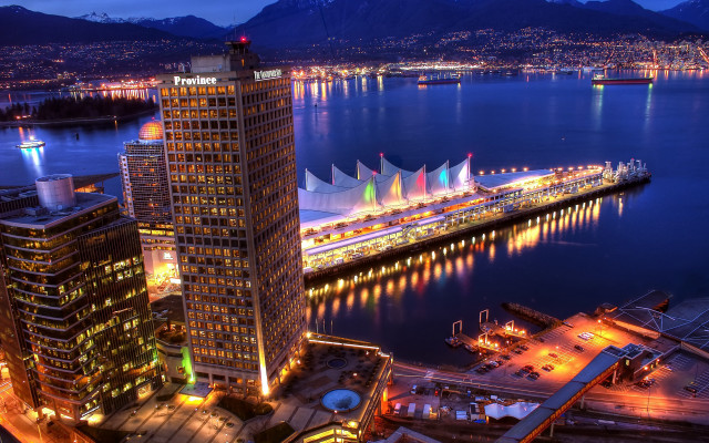 Vancouver bridge cityscape night lights free wallpaper for desktop - medium preview image