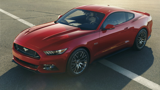 Red mustang parking lot driver free wallpaper for desktop - medium preview image