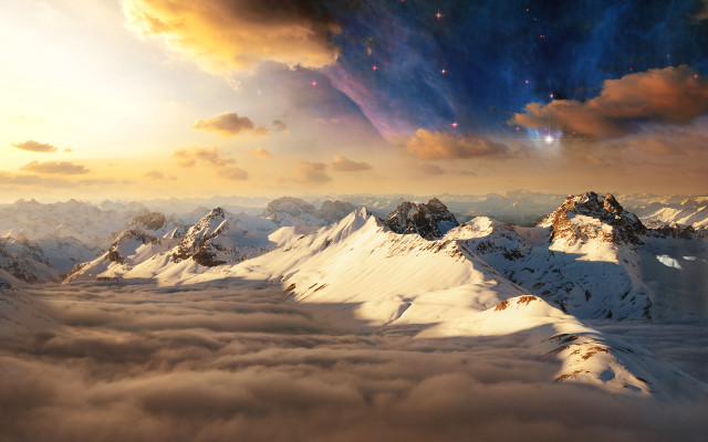 Mountain range clouds stars sky free wallpaper for desktop - medium preview image