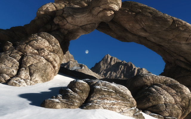 Large rock arch moon snow free wallpaper for desktop - medium preview image