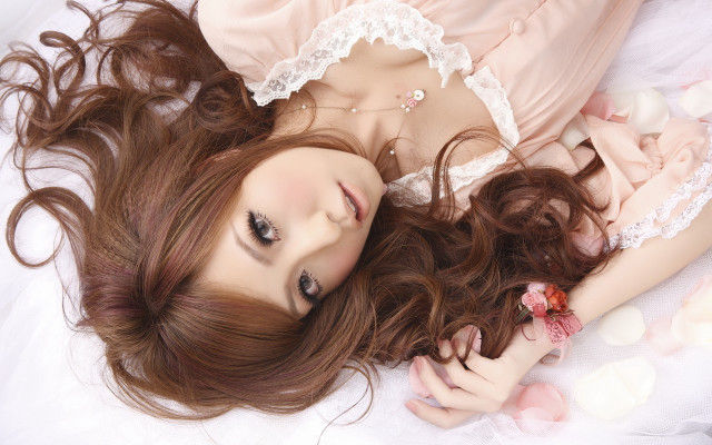 Woman laying bed wind blown free wallpaper for desktop - medium preview image