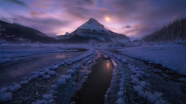 Mountain river cloudy night fullmoon free wallpaper for desktop - medium preview image