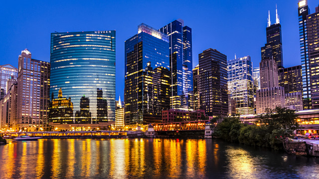 City skyline river night bridge free wallpaper for desktop - medium preview image