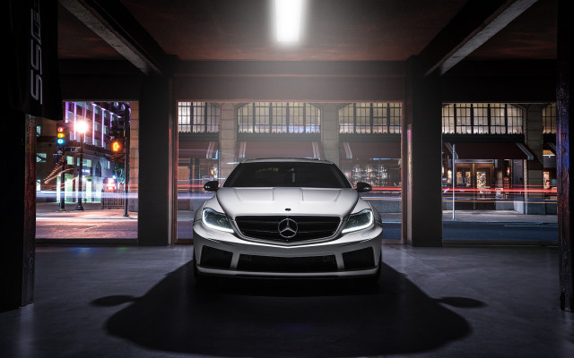 White car garage night cityscape free wallpaper for desktop - medium preview image