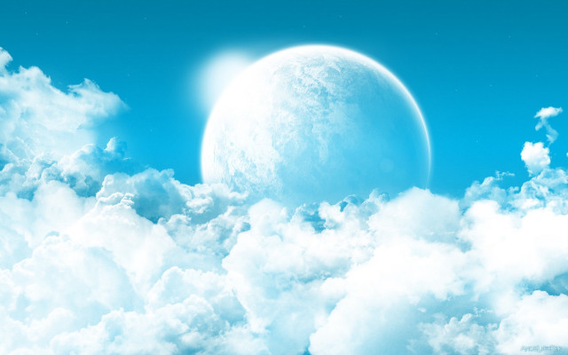 Blue sky large moon clouds free wallpaper for desktop - medium preview image