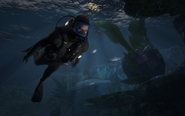 Diving suit man underwater light free wallpaper for desktop - medium preview image