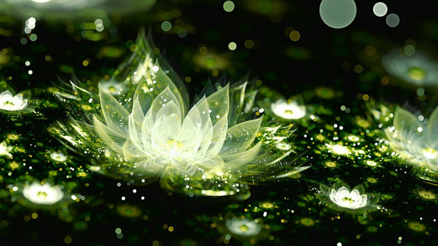 Green flower water droplets glowing free wallpaper for desktop - medium preview image
