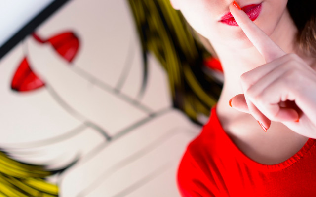 Woman red dress finger lipstick free wallpaper for desktop - medium preview image