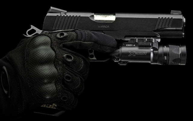 Gun glove flashlight armor photorealism free wallpaper for desktop - medium preview image