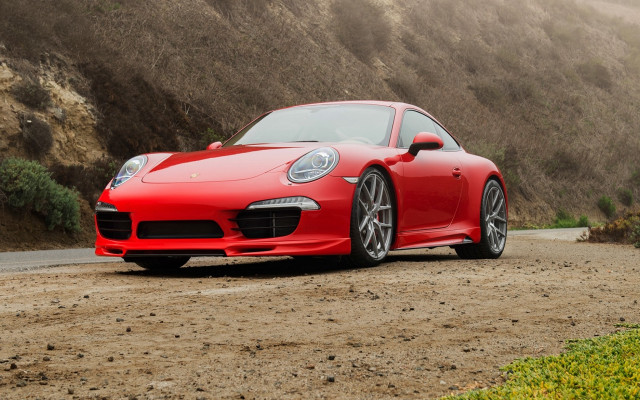 Red sports car mountain dirt free wallpaper for desktop - medium preview image